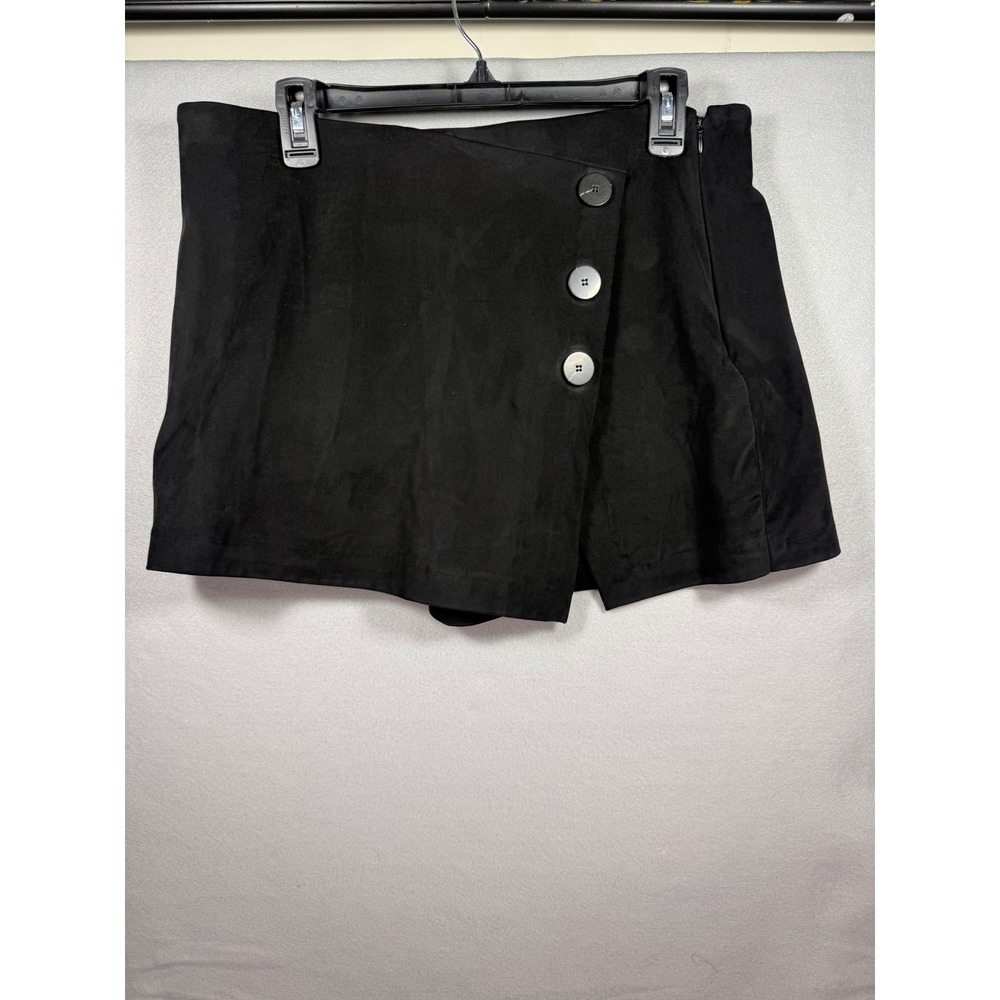 Zara TRF Black Faux Suede Wrap Button Front Skort Womens XL Side Zip Mini